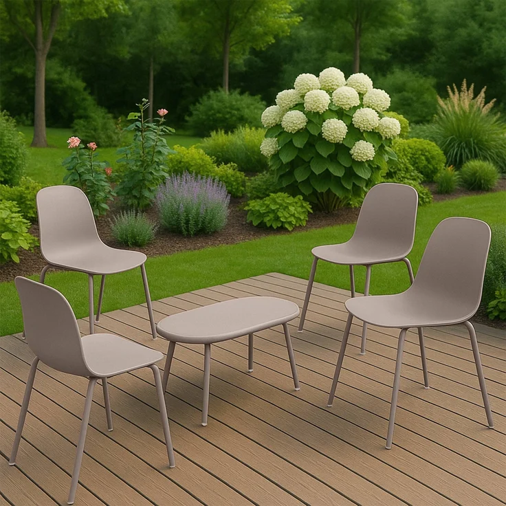 CLP 4er Sitzgruppe Veldin Set 1 Tisch 4 Stapelstühle wetterfest UV-beständig,taupe – Bild 4