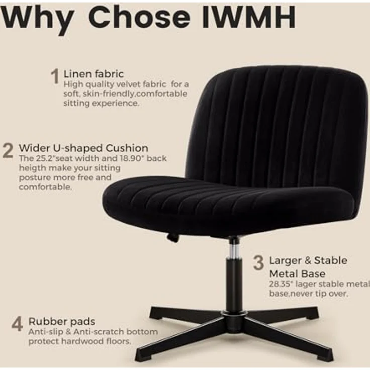 Intimate WM Heart Bürostuhl Ohne Armlehnen, Ergonomischer Schreibtischstuhl (Lesesessel mit 10cm dickem Sitzkissen), Drehstuhl Ohne Rollen, Höhenverstellbar Stuhl mit Wippfunktion – Bild 10