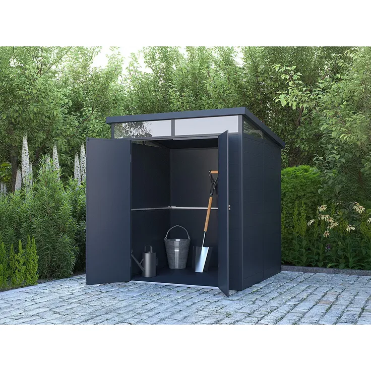 Vente-unique - MINARO Gartenhaus PlastikHarz Grau - B 180 cm x H 181 cm x L 180 cm – Bild 2
