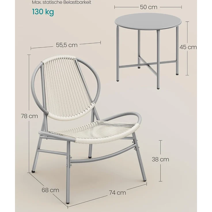 SONGMICS Balkonmöbel 3er Set, Gartenmöbel-Set mit Tisch und 2 Stühlen, PE-Polyrattan, grau – Bild 6