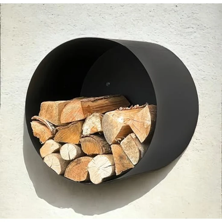 DanDiBo Kaminholzregal Innen Metall Schwarz Rund Wand 50 cm Kaminholzständer mit Rückwand 96433 Wandmontage Hängend Holzkorb Kaminholzhalter Holzregal – Bild 5