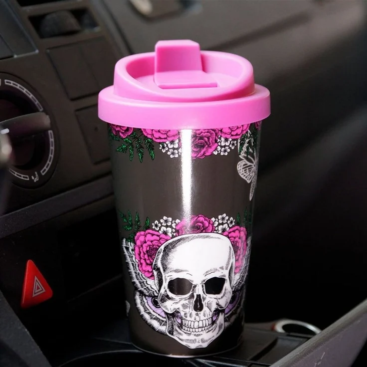Geda Labels GmbH Coffee-to-go-Becher Lady Skull, 1-tlg, PP, Rosa, 400 ml, doppelwandig, auslaufsicher – Bild 2