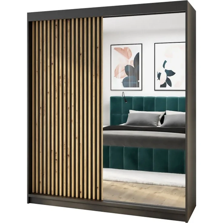 A&J MöbelLand GmbH Schiebetürenschrank MITI 2-türig Schrank mit Spiegel (Kostenlose Lieferung –nur für kurze Zeit! TOP ANGEBOT! Geräumiger Schrank mit viel Stauraum:6 Regalen und 1 Kleiderstange – -ideal zur Aufbewahrung von Kleidung und Accessoires. T... – Bild 5