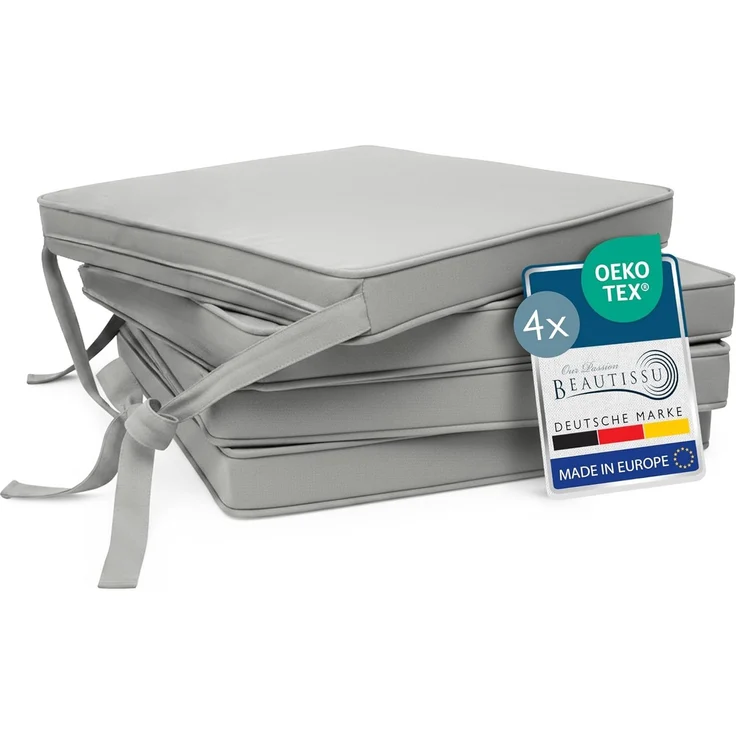 4er Set Beautissu Stuhlkissen Loft SK Hellgrau