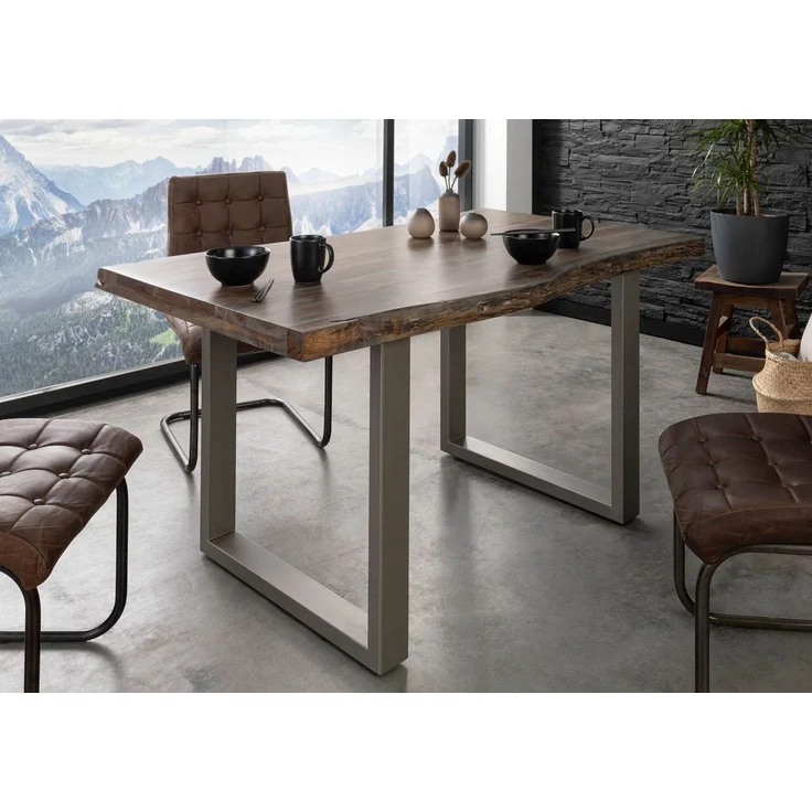 Baumtisch Akazie 160x90x77 grau lackiert / U-Beine silber matt FREEFORM 5 – Bild 7