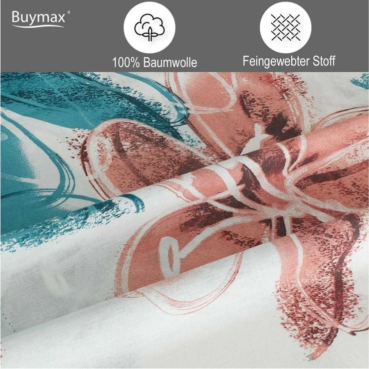Buymax Bettwäsche Bettbezug-Set Trendy, Renforce: 100% Baumwolle, 2 teilig, 135x200 cm, Reißverschluss, hochwertig, Weiß, Türkis, Altrosa – Bild 3