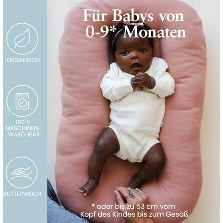 Snuggle Me® Babynest (0-9 Monate) - Premium Babynestchen Neugeborene, Bio-Baumwolle mit Fiberfill, Ungepolsterte Mitte, die Umarmungen imitiert, 100% Maschinenwaschbar, Inkl. Reisetasche (Gumdrop) – Bild 4