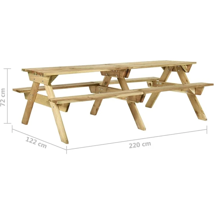 Gartentische, Picknicktisch mit Bänken 220 x 122 x 72 cm Kiefernholz Imprägniert – Bild 6