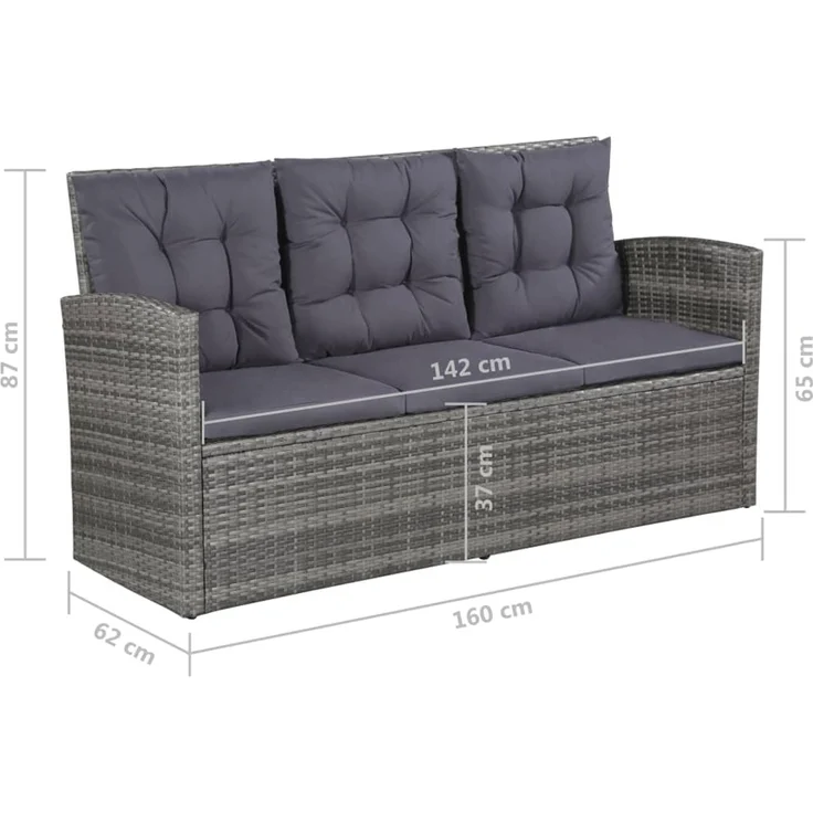 vidaXL 6-tlg. Garten-Lounge-Set, mit Auflagen, Poly Rattan Grau – Bild 10