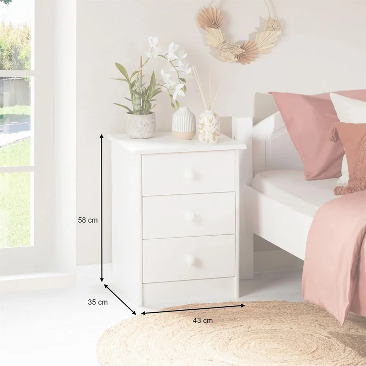 IDIMEX Nachtkommode RONDO, Nachttisch RONDO Kiefer massiv Kommode mit 3 Schubladen Landhaus Massi – Bild 3