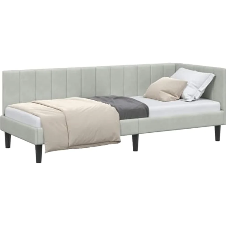 vidaXL Eckbettgestell mit Kopfteil Hellgrau 80 cm x 200 cm Samt 42016328 – Bild 1