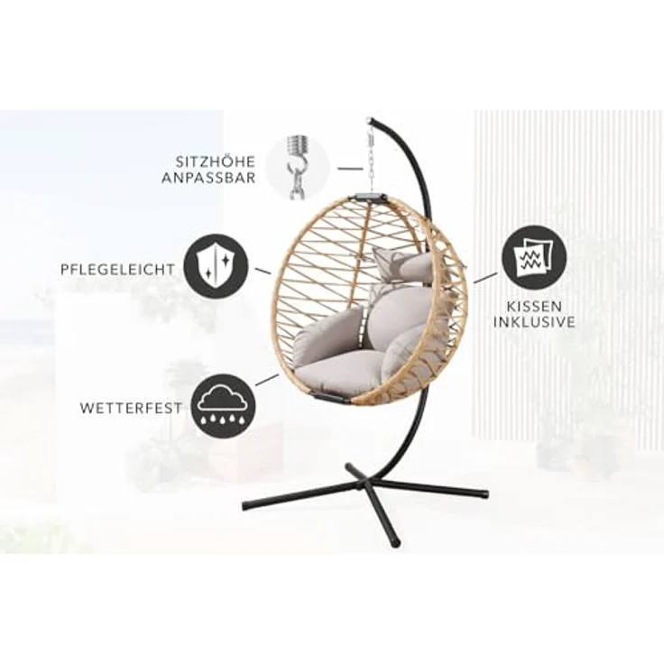 riess-ambiente Hängesessel IBIZA natur-beige / anthrazit (Einzelartikel, 1-St), Outdoor · Stahl · Gartenmöbel · zusammenklappbar · Polyrattan · Balkon – Bild 4