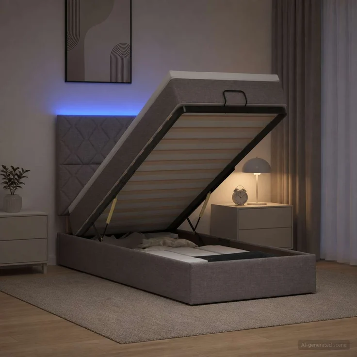 vidaXL Ottoman-Bett mit Matratze und LED Taupe 90 x 200 cm Stoff 3458128 – Bild 1