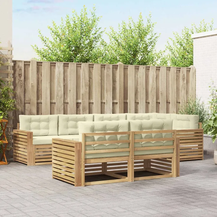 vidaXL Outdoor-Sofagarnitur 7 stk. 7-Sitzer Weiß und Creme Polyester 3390650