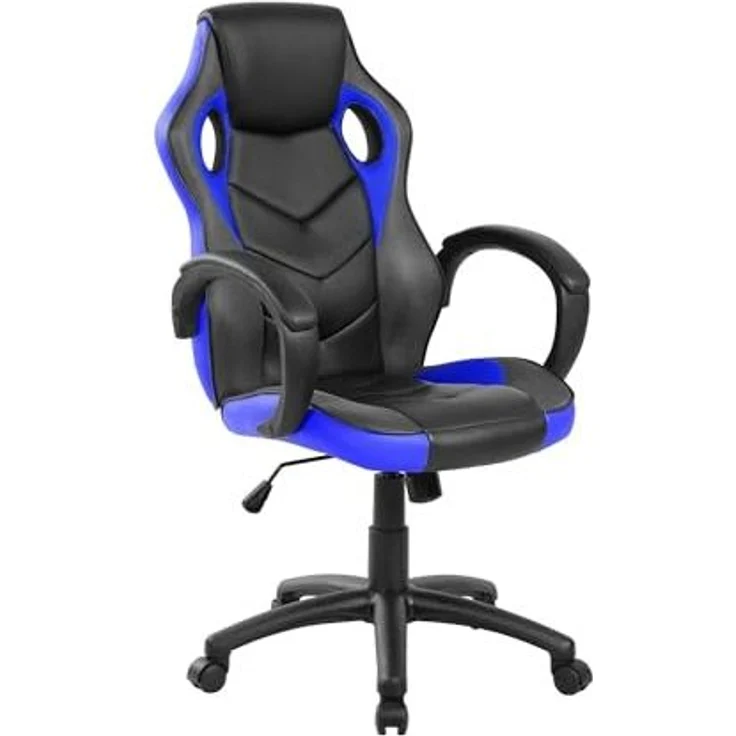 Dmora - Stuhl mit Rädern Caloundra, Gaming-Sessel für Erwachsene, Schreibtischstuhl, 66x61h104/114 cm, Schwarz und Blau – Bild 3