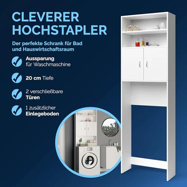 Casaria Waschmaschinenumbauschrank Neapel Waschmaschinenschrank mit Türen Überbauschrank Waschmaschine Bad Weiß – Bild 5