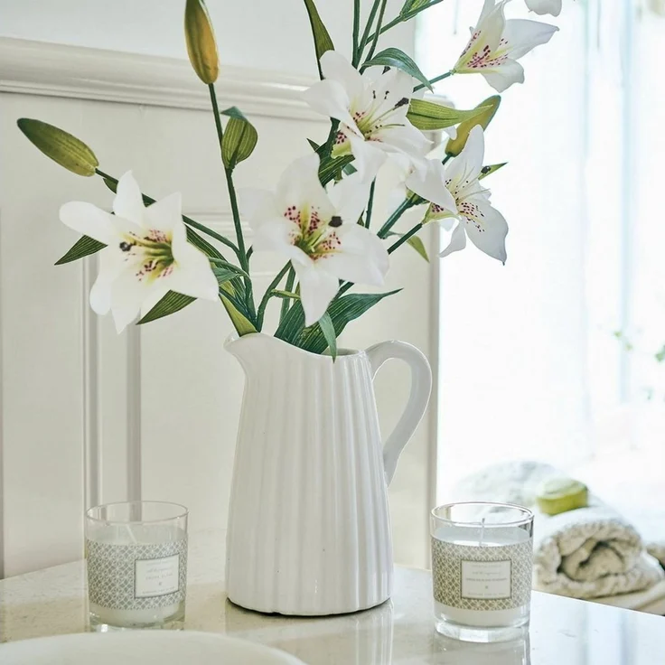 Mirabeau Tischvase Krug Belair weiß, stilvolles Interieur, Weiß lackiertem Steingut – Bild 2