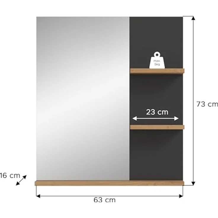 Xonox Canu Spiegel (B/H/T: 63x73x16 cm) in Basalt grau Nachbildung und Artisan Nachbildung – Bild 4