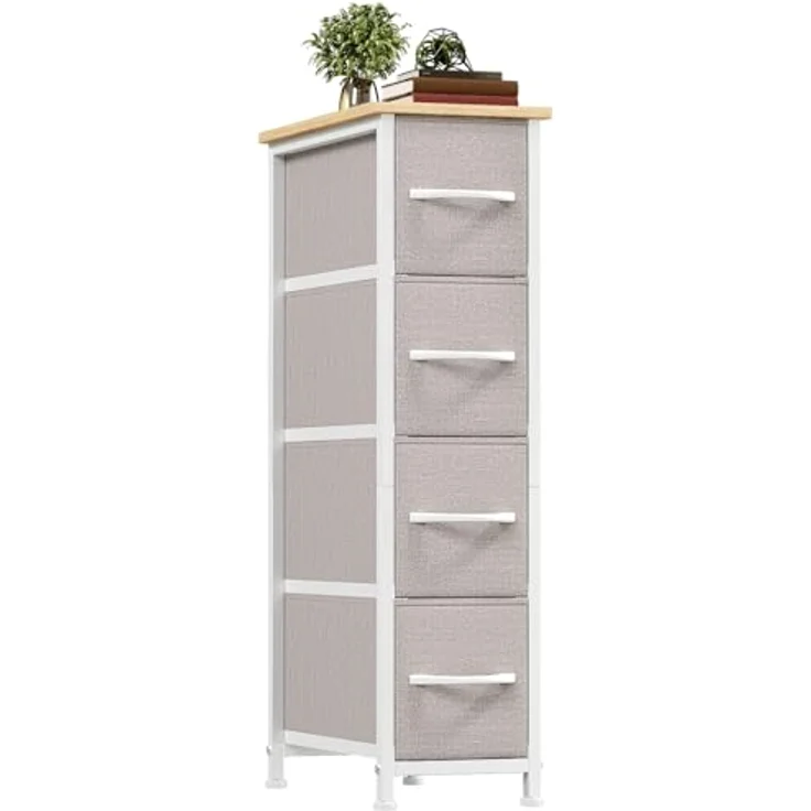 Somdot Kommode mit Schubladen, Kommode Schmal Schlafzimmer Wohnzimmer Flur, Komodenschrank Schubladenschrank Aufbewahrungsschrank Stoffkommode, 4 Stoffschubladen, Ashgrau, 48T x 20B x 75H cm – Bild 2