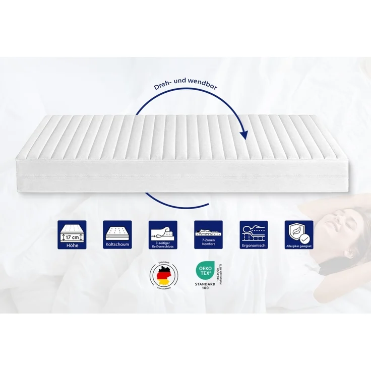 HydroCell® 17 cm Matratze 120 x 200 cm Härtegrad H3 & H4 : 17 cm : 120 x 200 cm : H3 & H4 – Bild 2