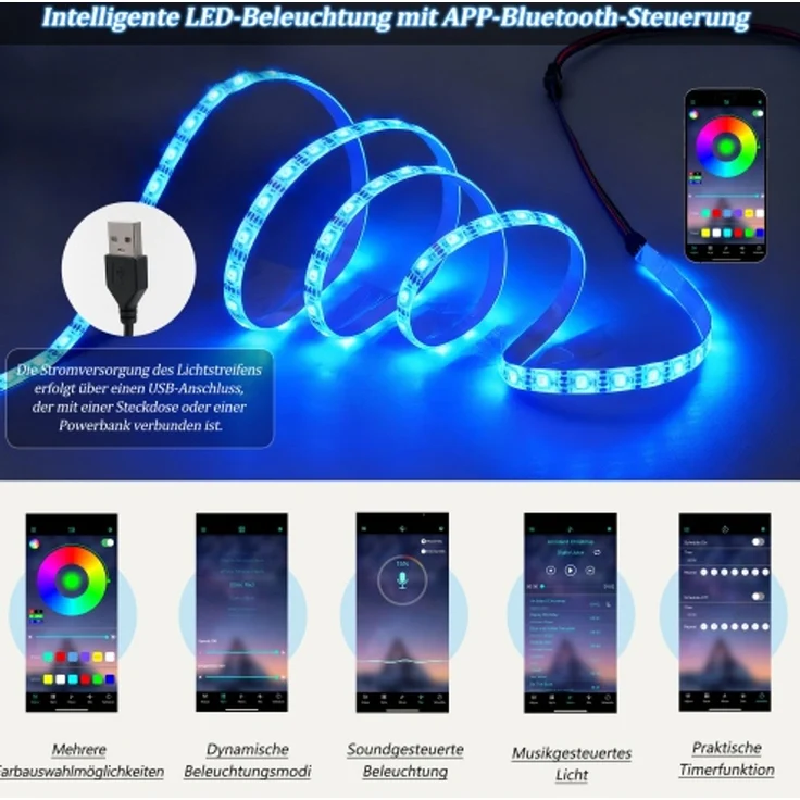 Couchtisch 70x70x35 cm in Weiß mit LED, Schubladen und Glasplatte – Bild 8