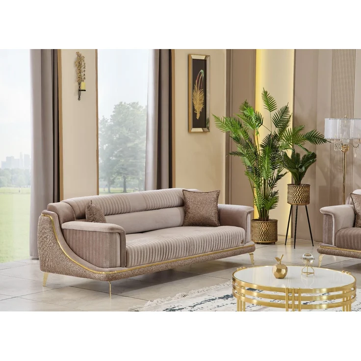 Sitzgruppe/Sofa Set - Wohnzimmergarnitur "Elva" 3+3+1+1-Hellbraun/Beige – Bild 5