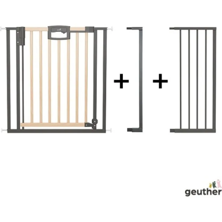 Geuther Türschutzgitter 'Easylock Plus' zum Klemmen für Öffnungen, Holz/ Metall, Natur/ Schwarz, 120,5 cm - 128,5 cm