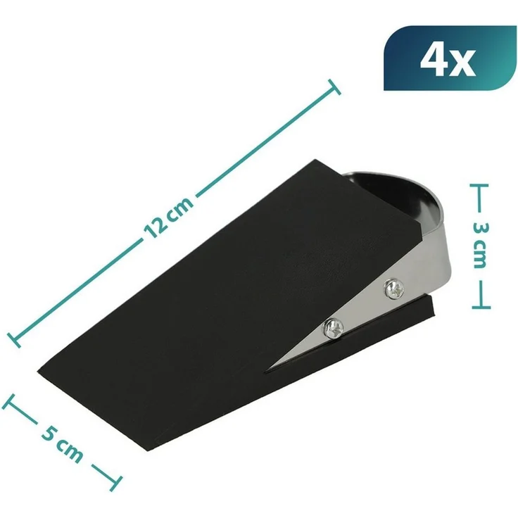 Westcott Türstopper in Keilform Schwarz 4 Stück | Gummi Türstopper mit Edelstahl Griff | Rutschfeste Unterfläche | Passend für alle Türen und Böden | 12cm x 5cm x 3cm | E-19000 00 – Bild 3