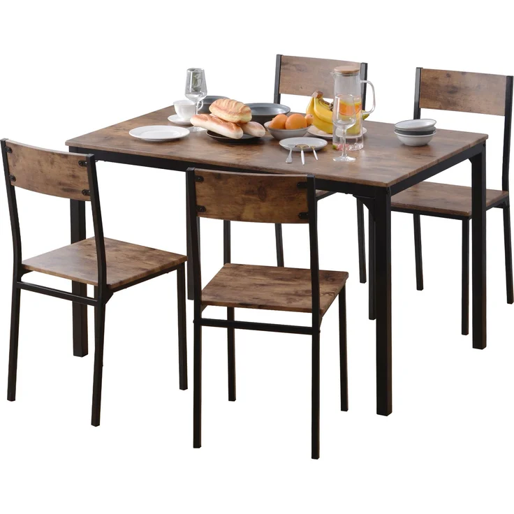 Sitzgruppe, Esszimmergruppe Esstisch mit 4 Stühlen, für Balkon & Esszimmer & Wohnzimmer, Vintagebraun--Braun--115x71.5x8.2cm--YOUDENOVA – Bild 10