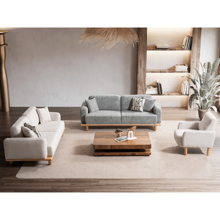 Sitzgruppe/Sofa Set - Wohnzimmergarnitur "Gardenia" 3+3+1-Grau/Weiß – Bild 2