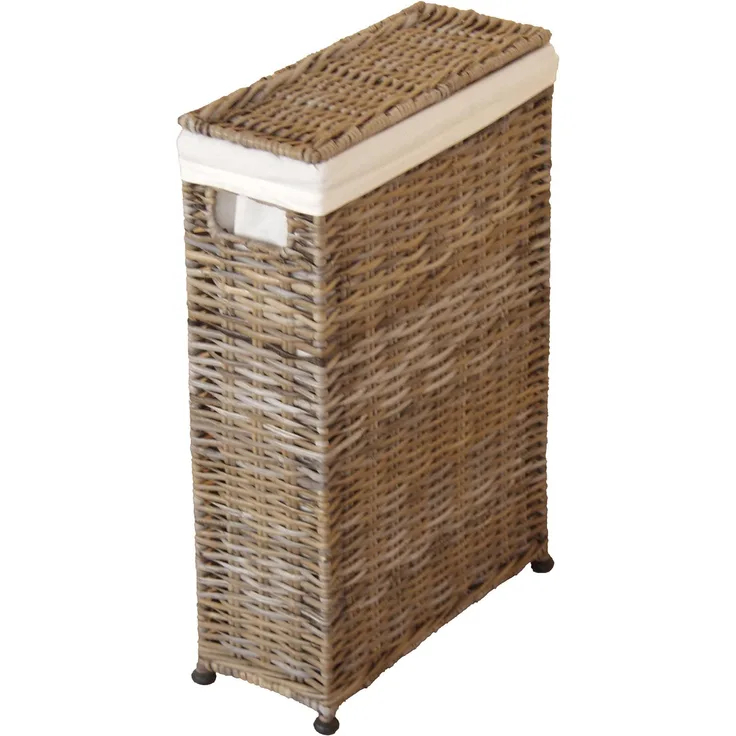 Raumspar-Wäschekorb aus Rattan, handgeflochten, naturgrau
