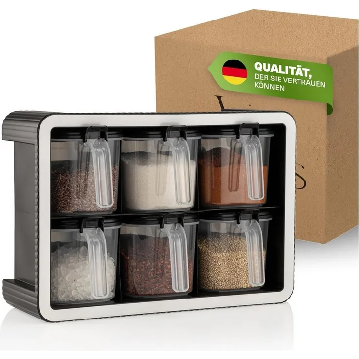 Viwares Gewürzbehälter platzsparendes Gewürzregal mit Aromaschutz, 550ml, (Set, 6-tlg, 6er), Mit Wandhalterung und Löffeln