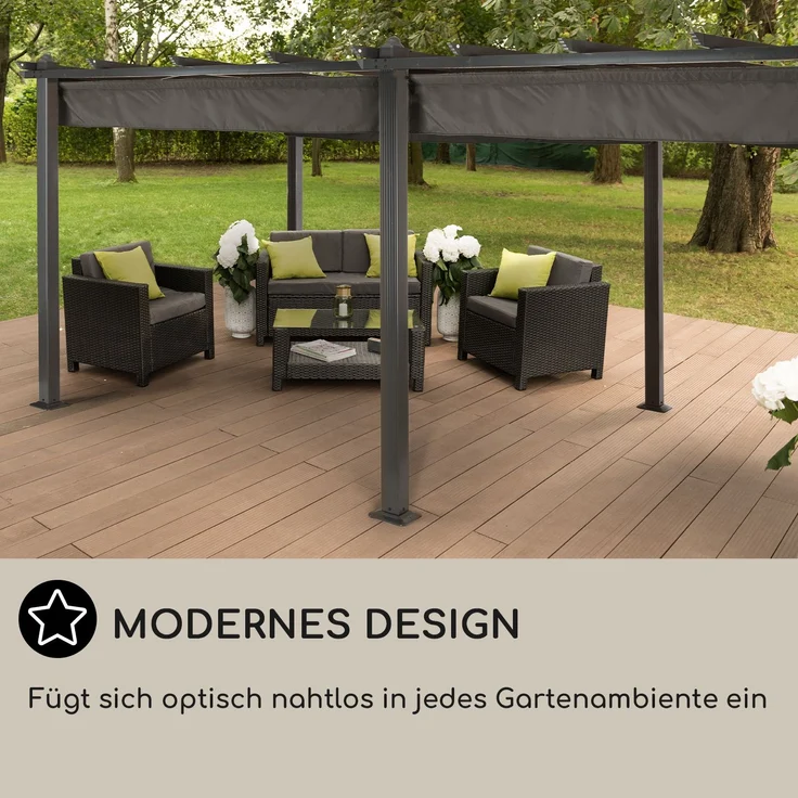 Blumfeldt Pavillon 3x6m, Rostfreier Metall-Pavillon mit Einziehbarem Dach, Pavillon Wasserdicht, Stabil & Winterfest, Langlebige Pergola Freistehend, Gartenpavillon mit UV-Schutz & Aluminium-Rahmen – Bild 11