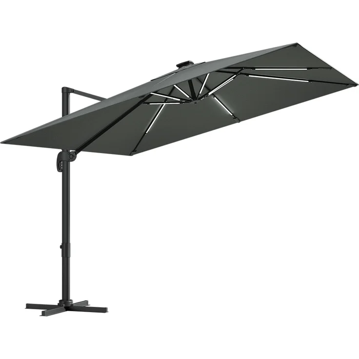 STEELSØN 'Lyrion' Sonnenschirm LED Solar 300x300 cm quadratisch, neigbar und 360-Grad drehbar, anthrazit, Ampelschirm inkl. Abdeckung, UV50+ – Bild 12