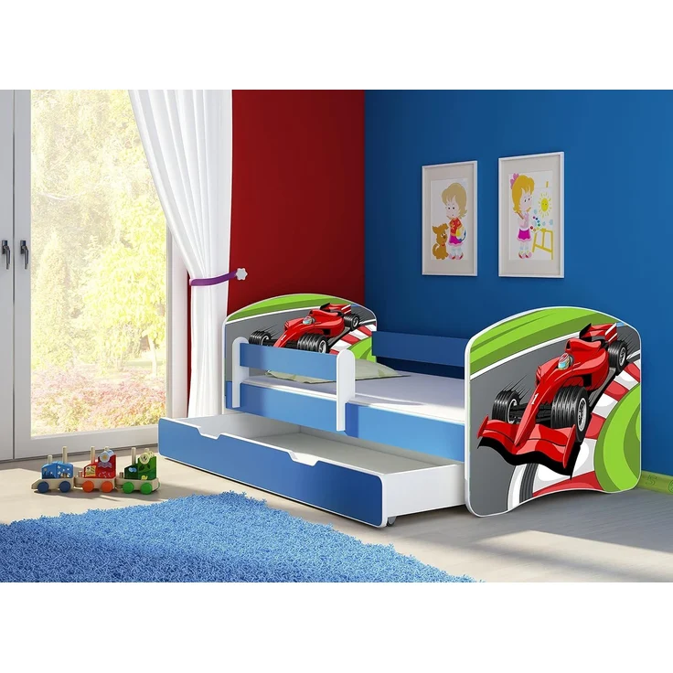 ACMA Kinderbett Jugendbett mit Einer Schublade und Matratze Blau mit Rausfallschutz Lattenrost II 140x70 160x80 180x80 (06 Formel 1, 180x80 + Bettkasten) – Bild 2