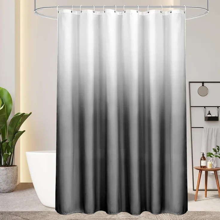 Duschvorhang Textil 200X200cm Grau Wasserdicht Waschbar Antischimmel mit 14