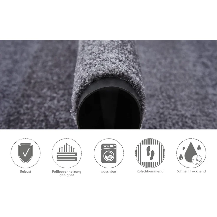 Andiamo 'Super Wash & Clean' Fußmatte, Made in Belgium, rechteckig, Höhe: 7 mm, rutschhemmend, waschbar, Grau, 90x120 cm (Rechteckig) – Bild 7