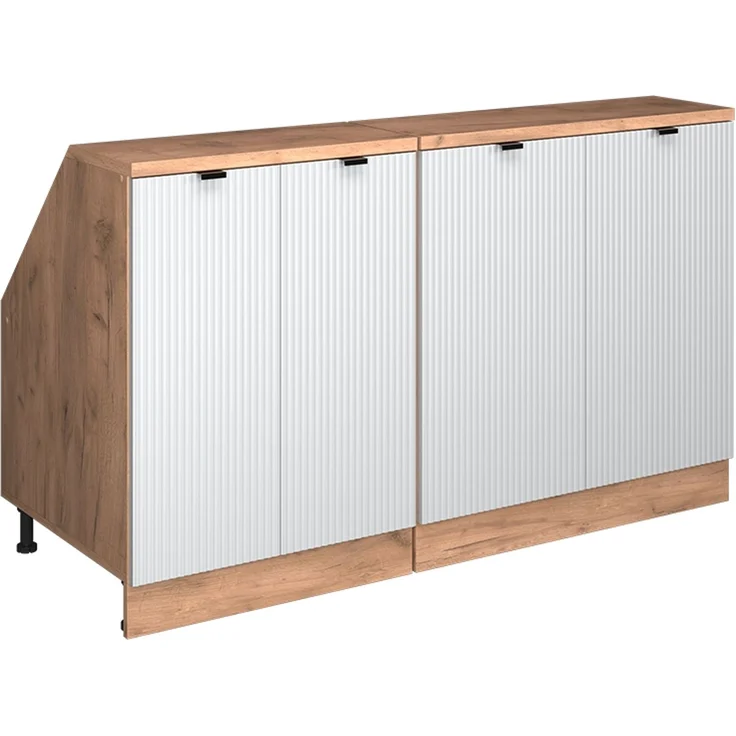 Küchenschrank für Dachschrägen R-Line Weiß Riffel 140 cm 2er Set Schrankkorpuss 60 cm Tiefe Vicco – Bild 1