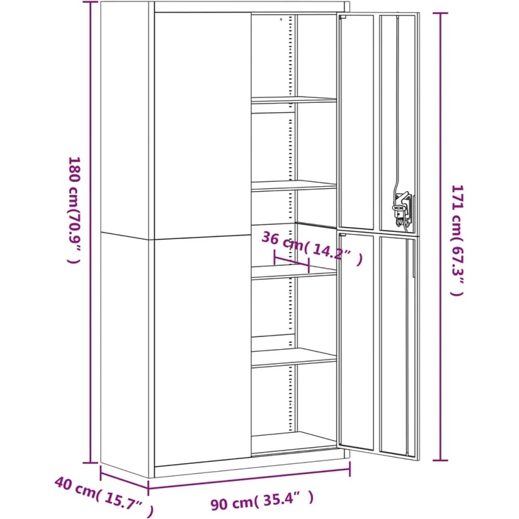 vidaXL Aktenschrank Hellgrau 90x40x180 cm Stahl 339753 – Bild 9