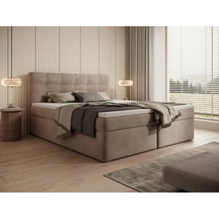 thematys Boxbett Luxus mit Bettkasten 160x200cm, mit Bonnellfederkernmatratze H3, Bouclé/Velours, mit Stauraum, mit 3 cm Topper, Beige (Holland 91), Art.-Nr. S0WGG0AN0P5 – Bild 7