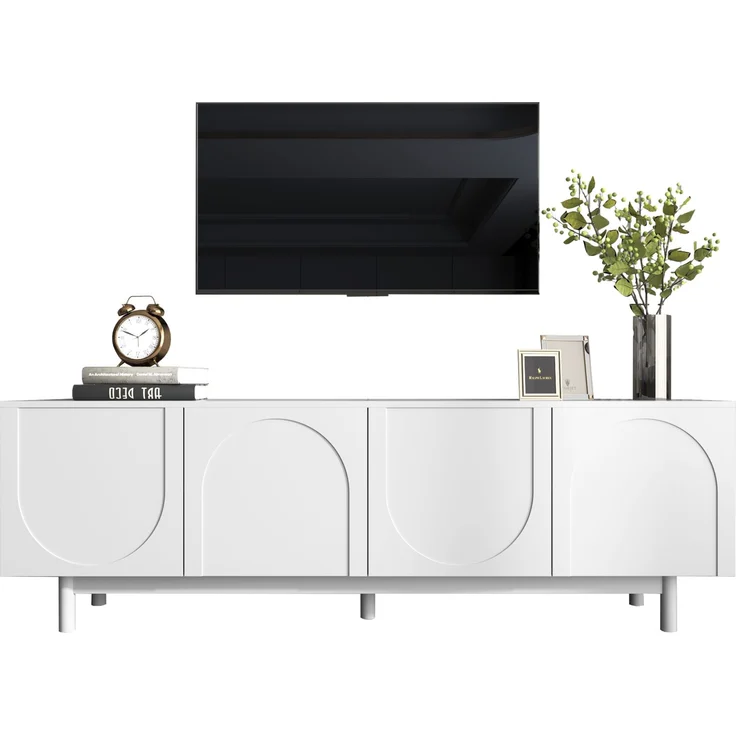 Merax Leichte Lowboard-TV-Möbel im Luxusstil, strukturierte Türen, verstellbare Trennwände, Weiß – Bild 10