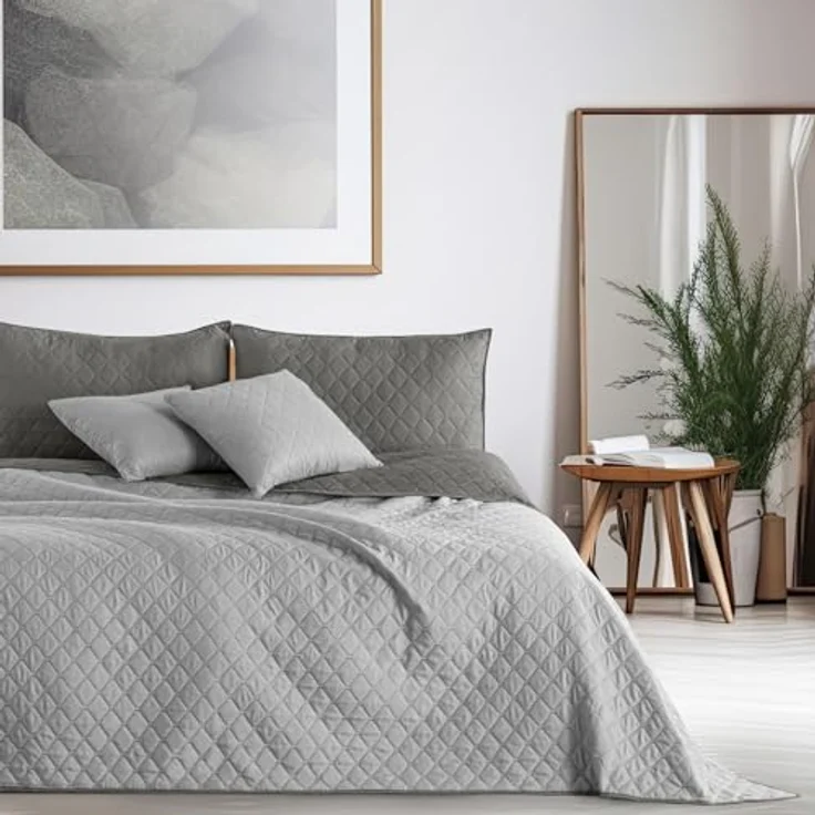 DecoKing 15186 Tagesdecke 170x270 cm stahl anthrazit grau silber Bettüberwurf zweiseitig pflegeleicht steel silver grey dimgray Axel – Bild 3