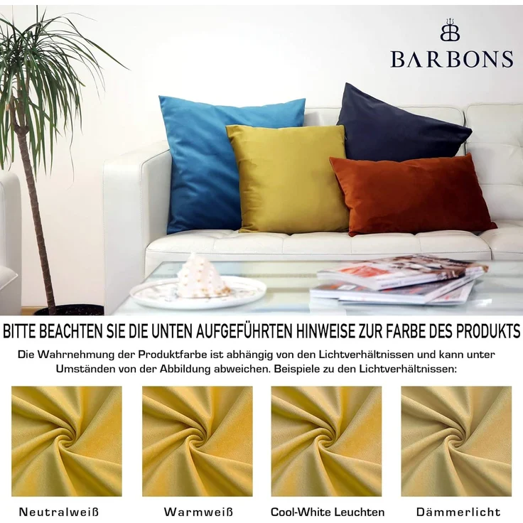 Barbons Kissenbezug 50x50 2er Set – Samt Dekokissenbezug weiche Kissenbezüge Kissenhülle mit Reißverschluss Kopfkissenbezug (50x50, Senf) – Bild 3