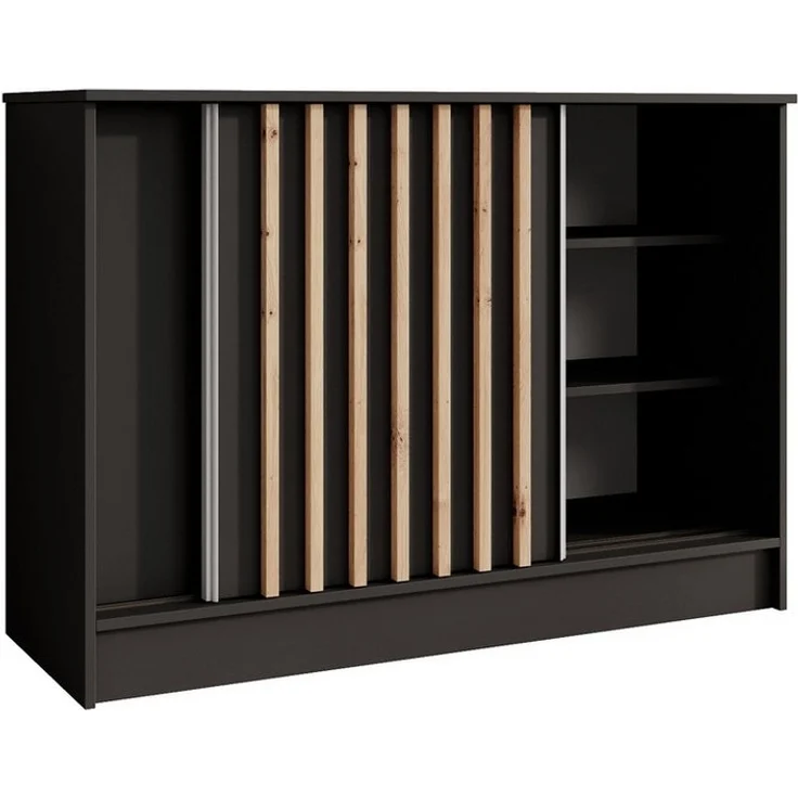 Beautysofa Kommode mit 2 Schiebetüren HORIZON (in 120 cm oder 160 cm, verschiedene Farben: Eiche Artisan, Schwarz, Weiß, Kaschmir), mit dekorativen Lamellen – Bild 3