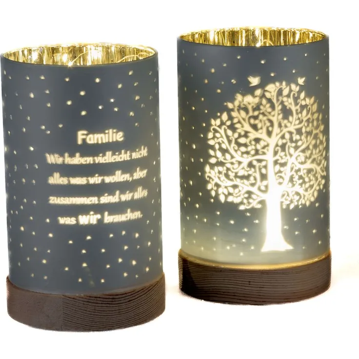 formano 2er Set LED Tischlampen Pusteblume mit Spruch und Timer, 20 cm, matt silber