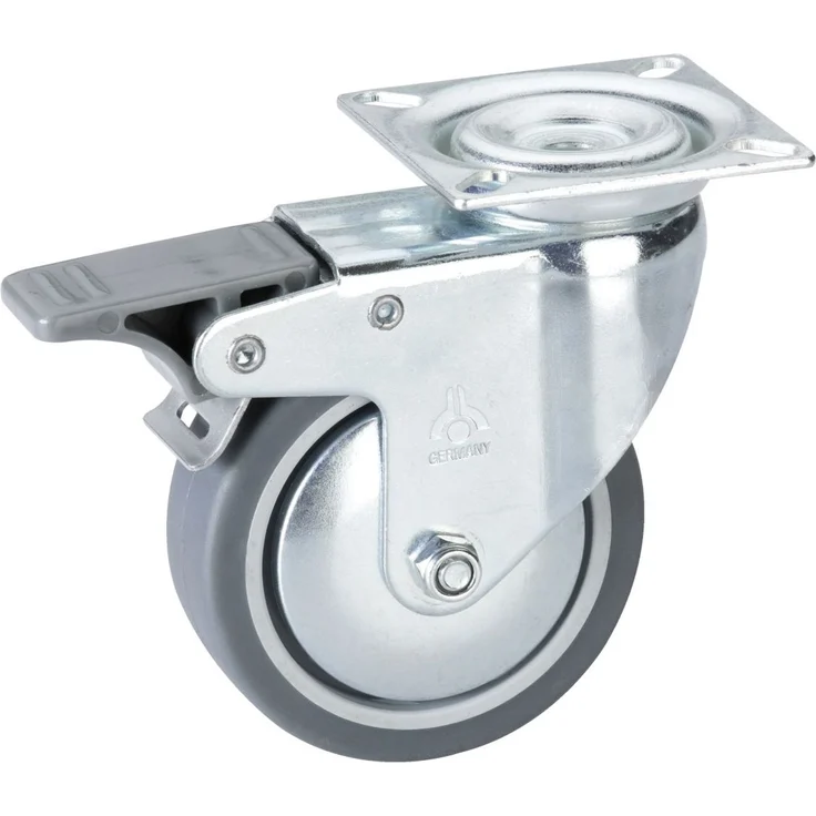 Lenkrolle mit Platte und Totalfeststeller 100 x 25 mm, Tragkr. 55 kg