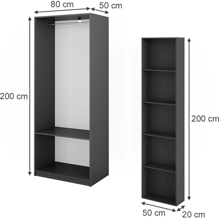 Kleiderschrank Elmo Anthrazit 80 x 200 cm 2er Set Vicco – Bild 2