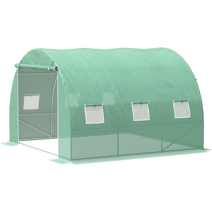 Wohnora-9 m² großes Gartengewächshaus, 3 x 3 x 2 m großer Tunnelgewächshaus mit Rolltor und 6 Fenstern aus grünem PE-Stahlgewebe,H 2000cm x T 1200cm x B 3000cm,Grün – Bild 3