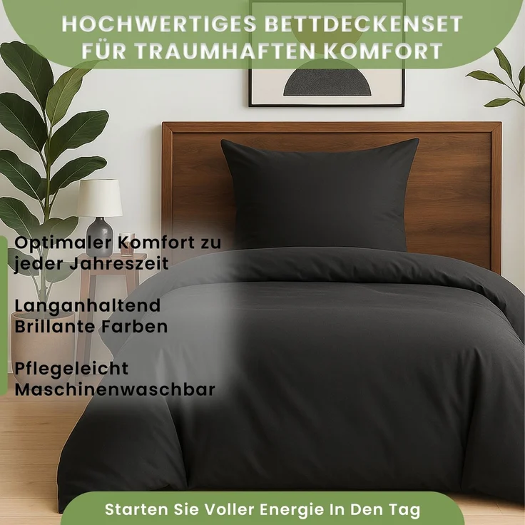 Julido Jersey Bettwäsche 155x220 80x80 Baumwolle Set Druckknopf weich Anthrazit – Bild 9