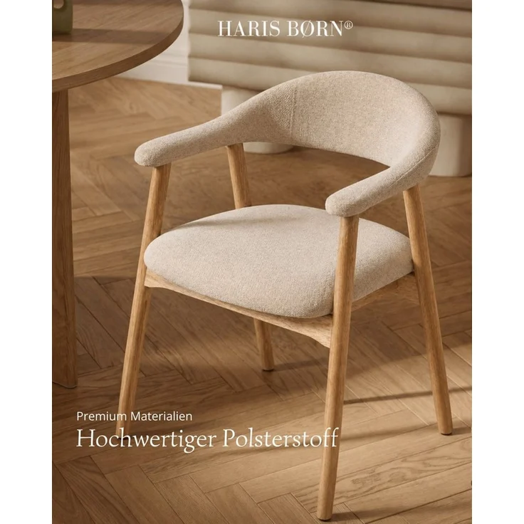 Haris Børn Esszimmerstuhl mit Armlehne (Massiv Eiche) - Polsterstühle für Esszimmer (Set, 4 St), Beige - Esszimmer Stühle & Esstisch Stühle - Moderner Polsterstuhl – Bild 4